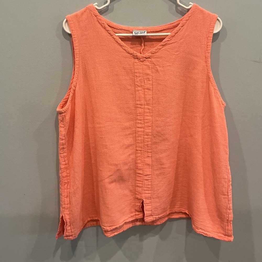 Oh My Gauze Womens Gauzy Cotton Tank Top L XL Peach Coral Sleeveless Beach Boho
